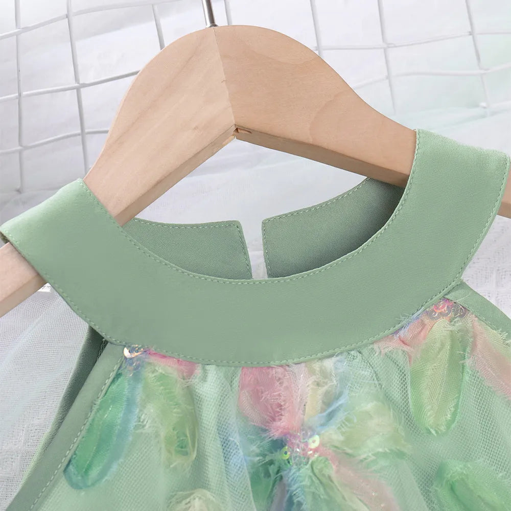 Bow Mesh Flower Sleeveless Dress