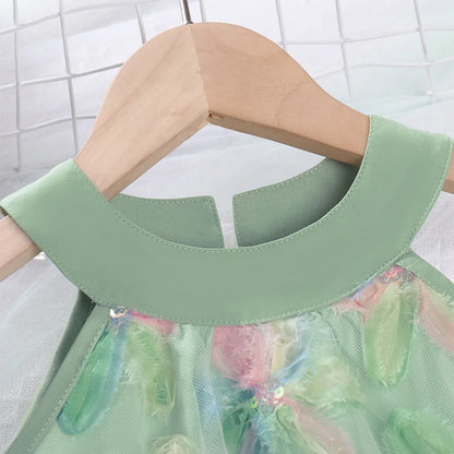 Bow Mesh Flower Sleeveless Dress