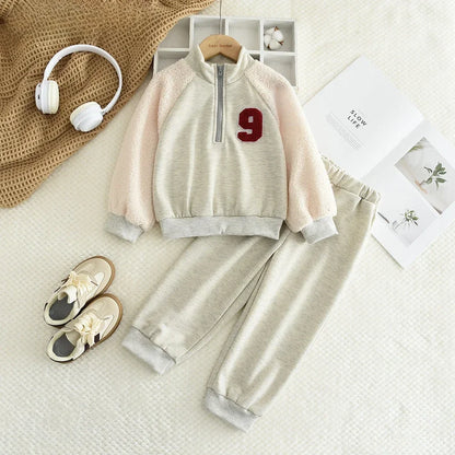 Wool Patchwork Sweatshirt & Pants Two Piece Set