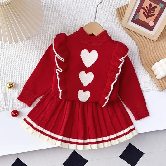 Love Sweater Top & Pleated Skirt 2-Piece Set