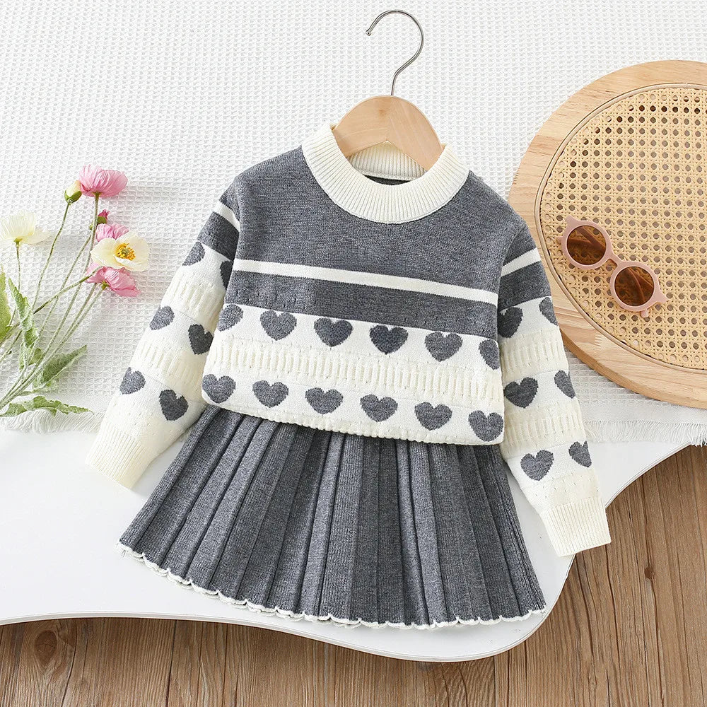Knitted Sweater Love Top & Skirt 2 Set