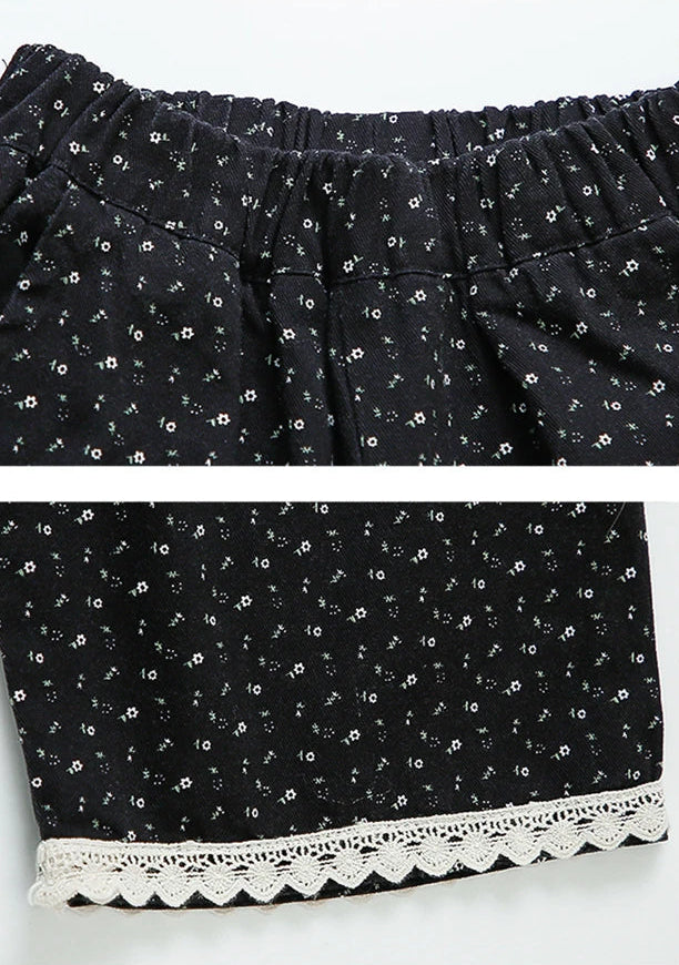 Polka Dot Sweatshirt and Lace Wide Leg Pants 2Pcs Set