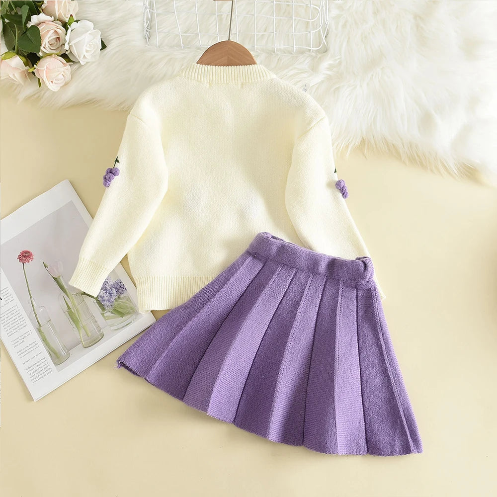Knitted Sweater Top & Skirt 2pcs Set