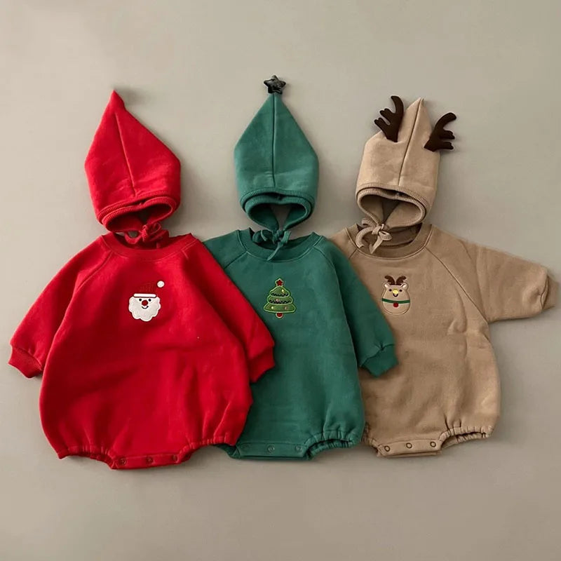 Soft Cotton Fleece Christmas Bodysuit With Hat