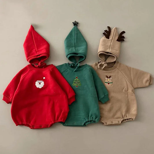 Soft Cotton Fleece Christmas Bodysuit With Hat