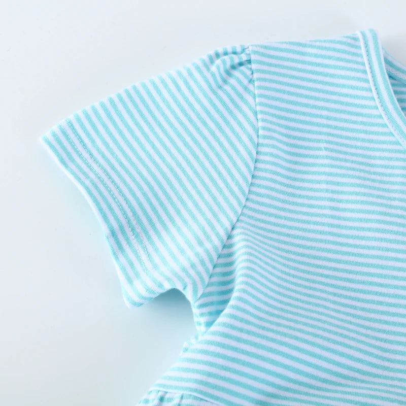 Summer Cotton Striped Animals Dress