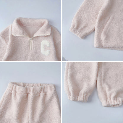 Thick Warm High Neck Top And Solid Color Pants Set