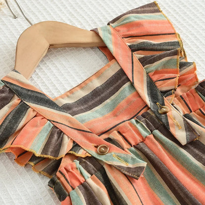 Flying Sleeve Vertical Striped Jumpsuit