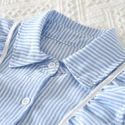 Striped Ruffled Shirt & Skirt 2Pcs Set