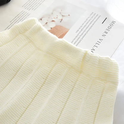 Sweet Blue Flower Knitted Cardigan Top & Beige Skirt Two-piece Set