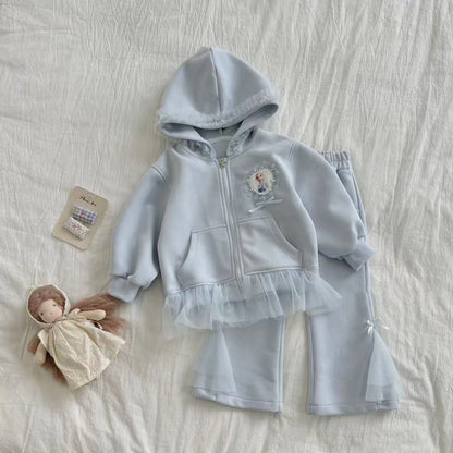 Elsa Princess Zippered Hooded Jacket & Bellbottom Pants