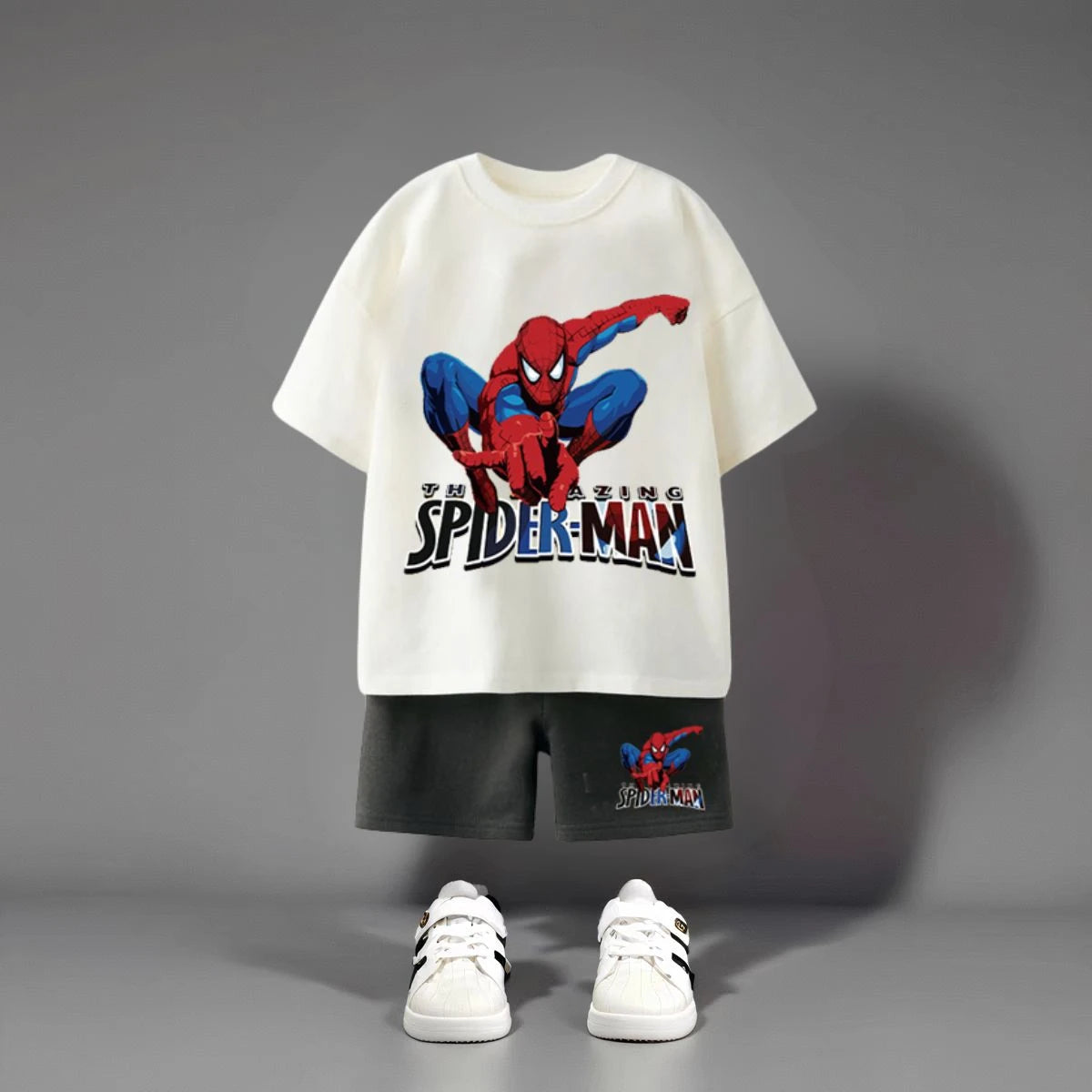 Spiderman 100% Cotton White T-Shirt and Shorts Set