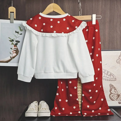 Collar T-shirt Top & Flower Pants Two-Piece Set
