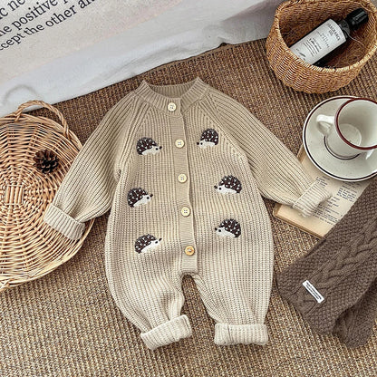 Soft Knit Hedgehog Embroidery Baby Romper