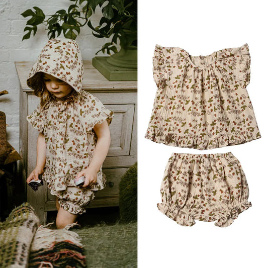 Organic Cotton Girl Summer 2Pcs Floral Dress & Shorts