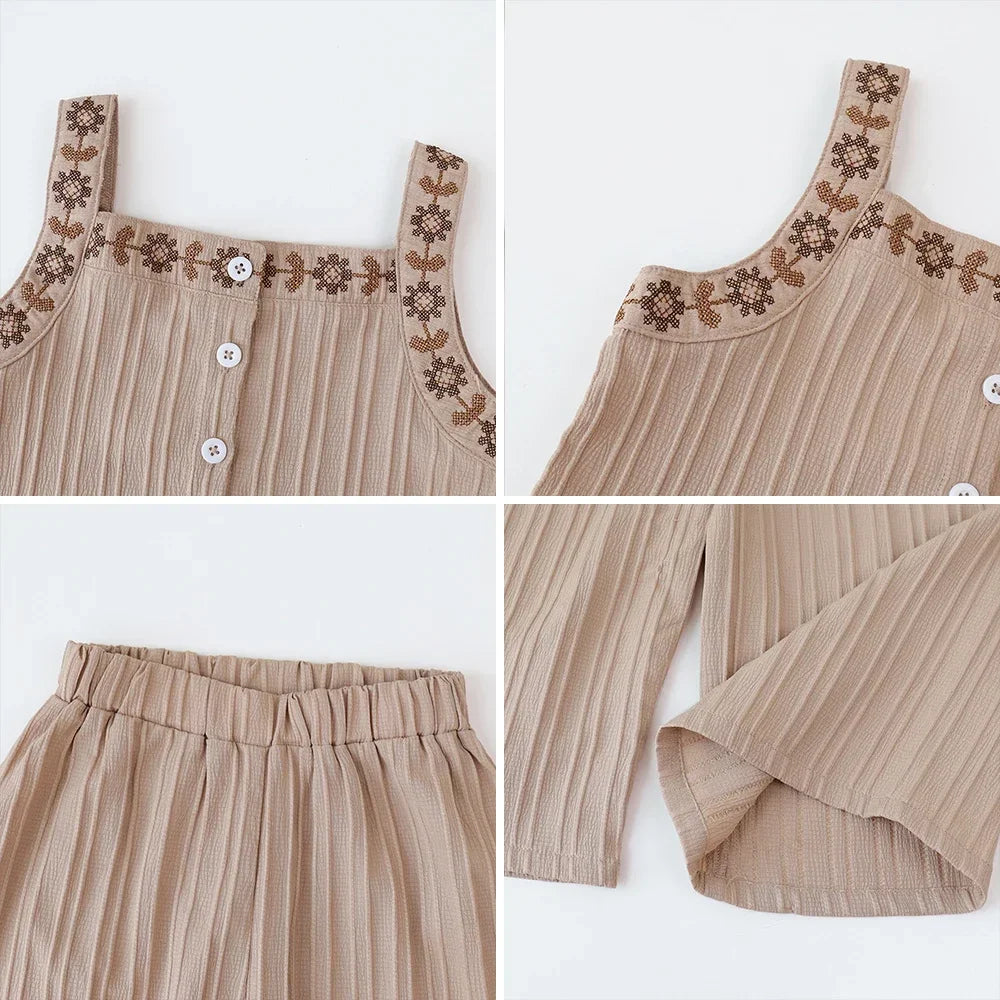 Embroidered Top & Wide Leg Pants Set