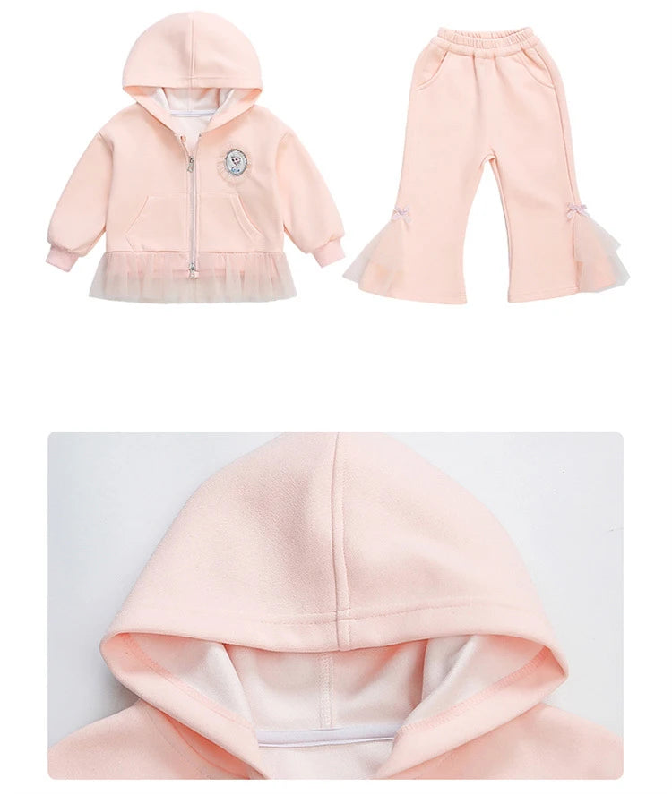 Elsa Princess Zippered Hooded Jacket & Bellbottom Pants