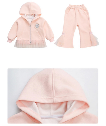 Elsa Princess Zippered Hooded Jacket & Bellbottom Pants