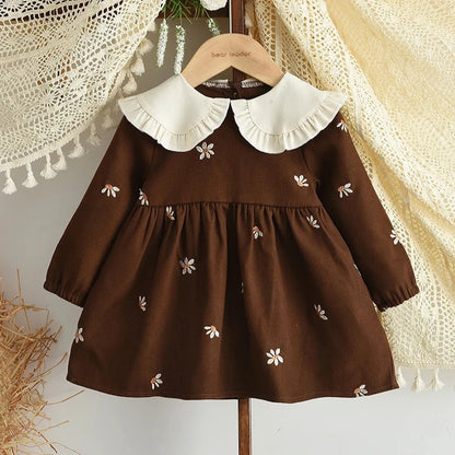 Embroidery Contrasting Color Lapel Dress