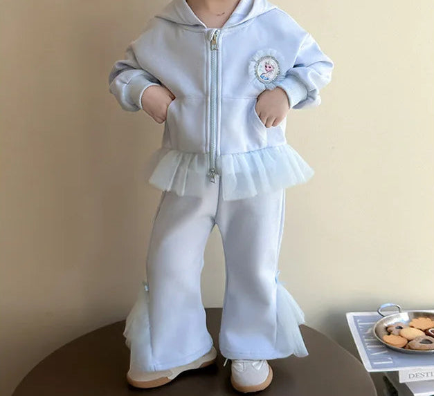 Elsa Princess Zippered Hooded Jacket & Bellbottom Pants