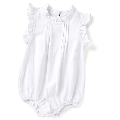Vintage Ruffle Lace Baby Romper – Cotton Linen Bodysuit