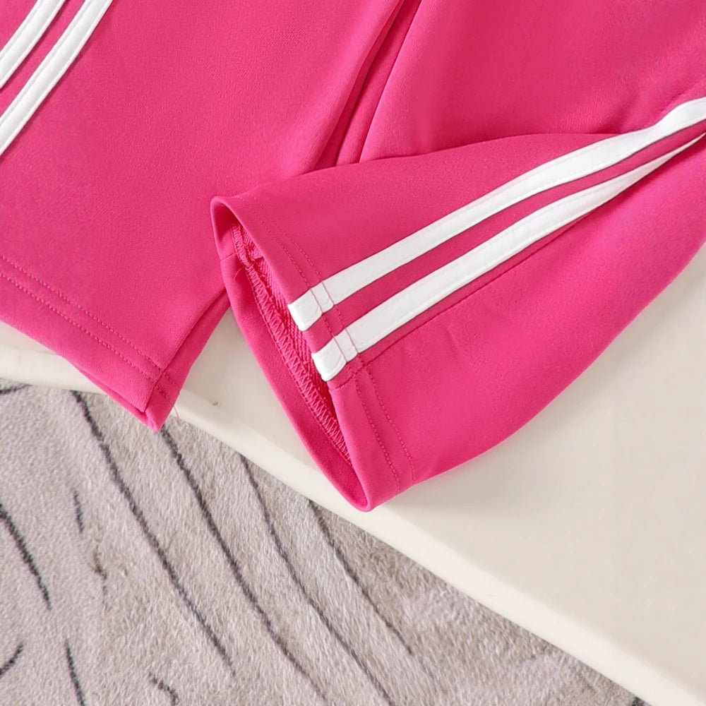 Pink Sweatshirt & Striped Pants Two-piece Set