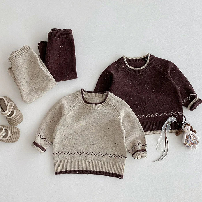 Knitted Long Sleeve Pullover Top & Pants Set