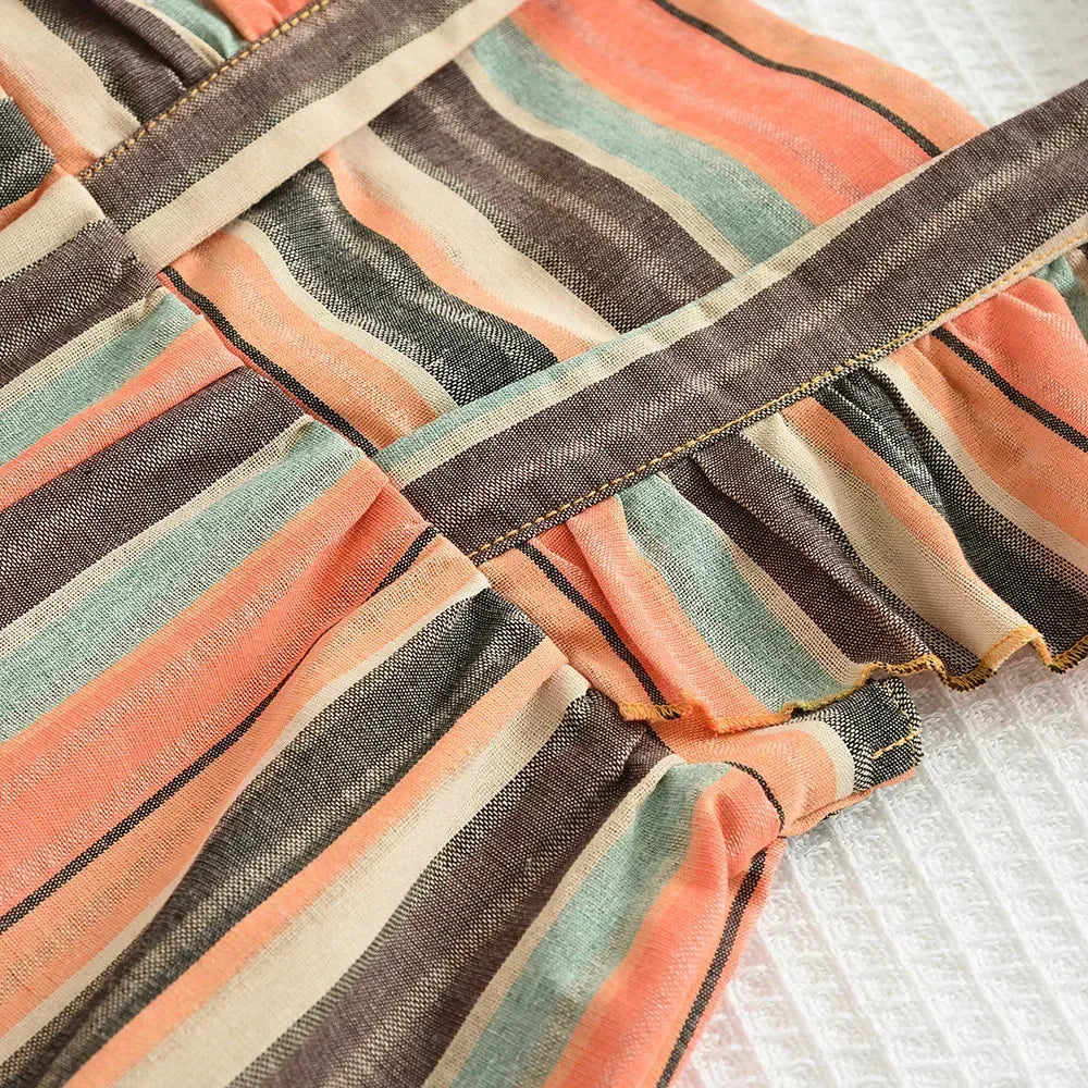 Flying Sleeve Vertical Striped Jumpsuit