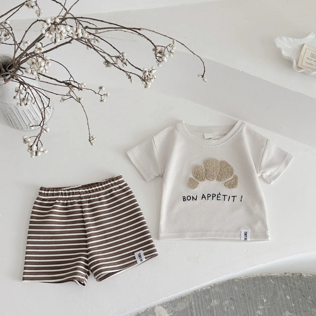 Cute Cookie Towel Embroidery T-Shirt & Shorts Baby Set