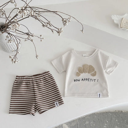 Cute Cookie Towel Embroidery T-Shirt & Shorts Baby Set
