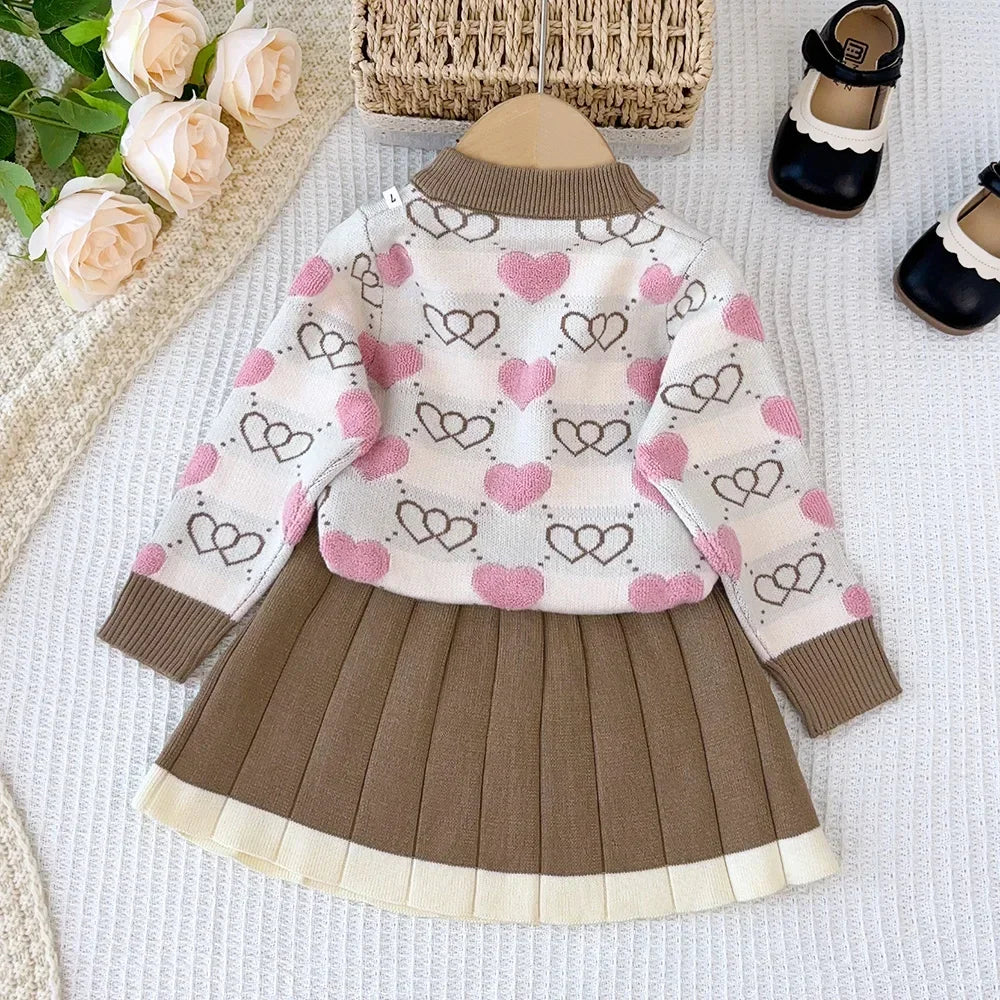 Love Top & Pleated Skirt Two-Piece Set