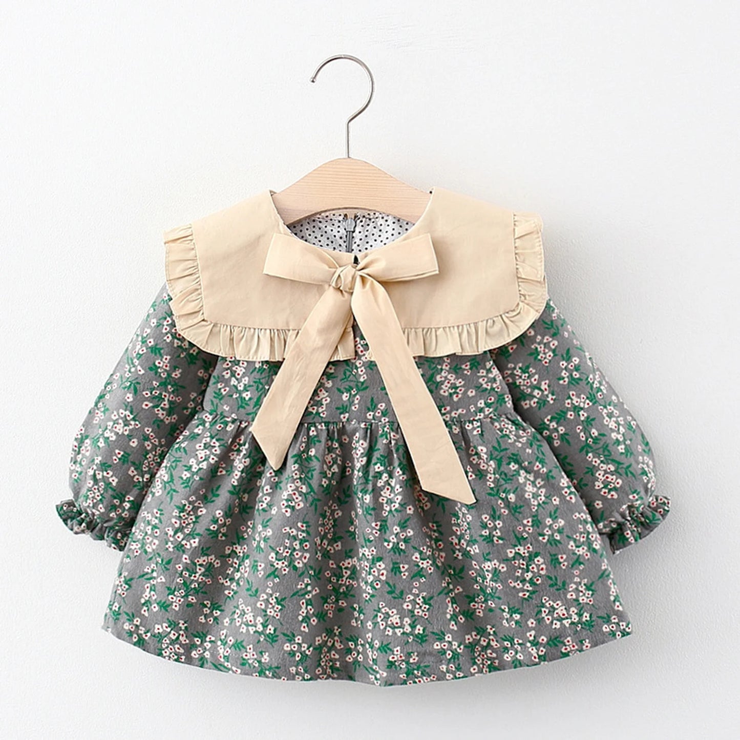 Charming  Floral Bow Collar Dress