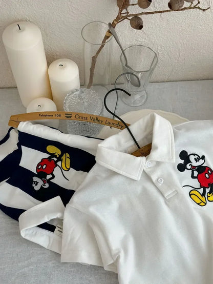 100% Cotton Mickey Mouse Stripe Polo Shirt – Perfect for Summer Adventures!