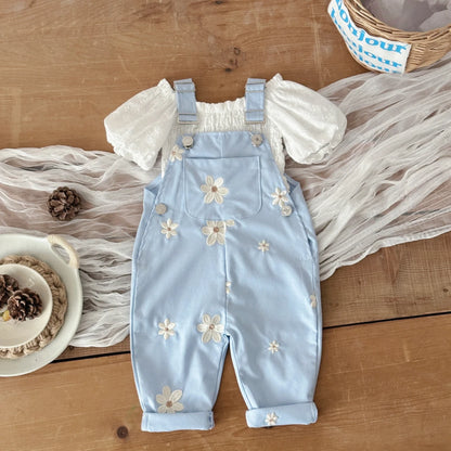 Baby Suspender Pants Flower Embroidery Loose Overalls