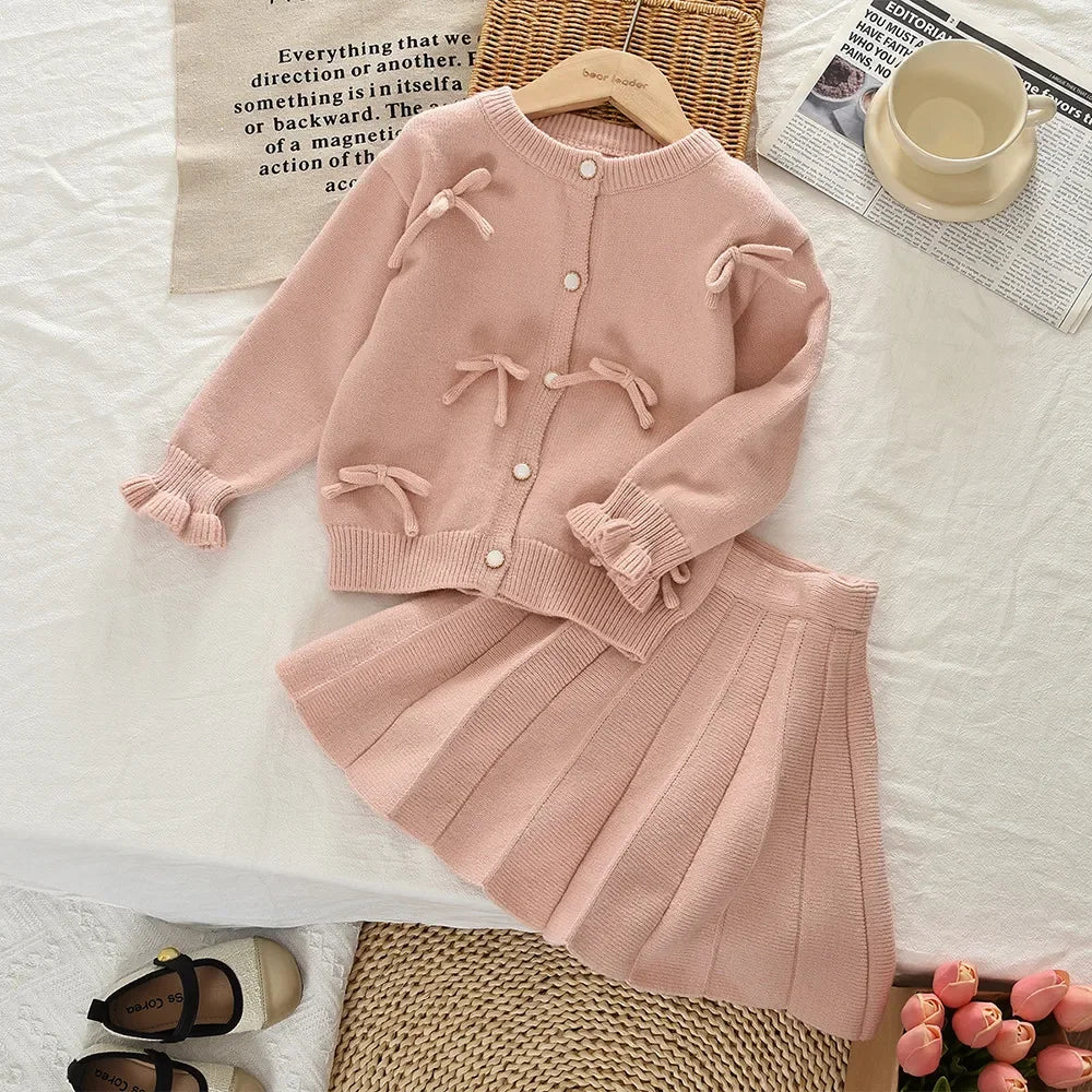 Knitted Sweater Cardigan & Skirt 2 Pcs Set