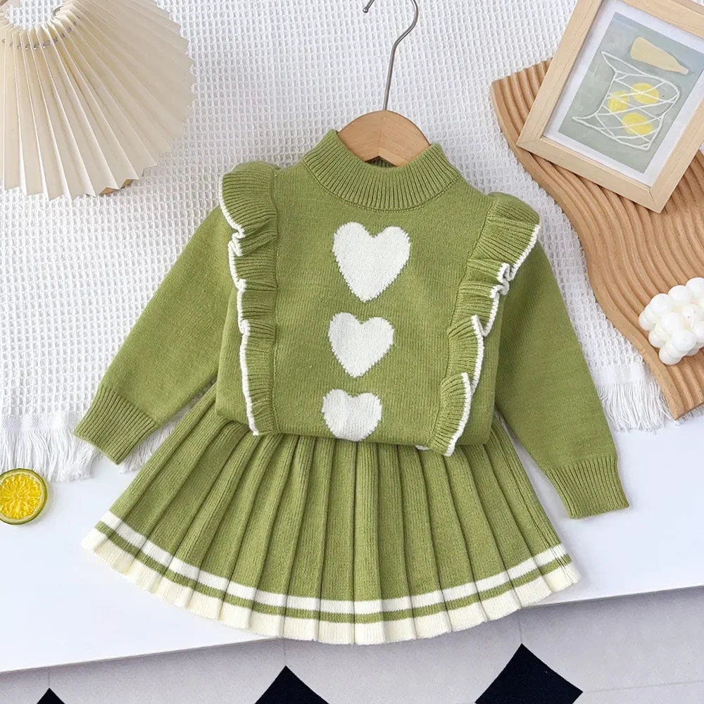 Love Sweater Top & Pleated Skirt 2-Piece Set