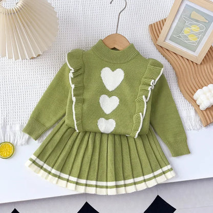 Love Sweater Top & Pleated Skirt 2-Piece Set