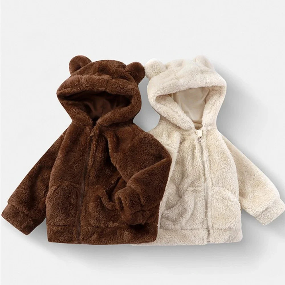 Winter Plush Hooded Solid Color Coat