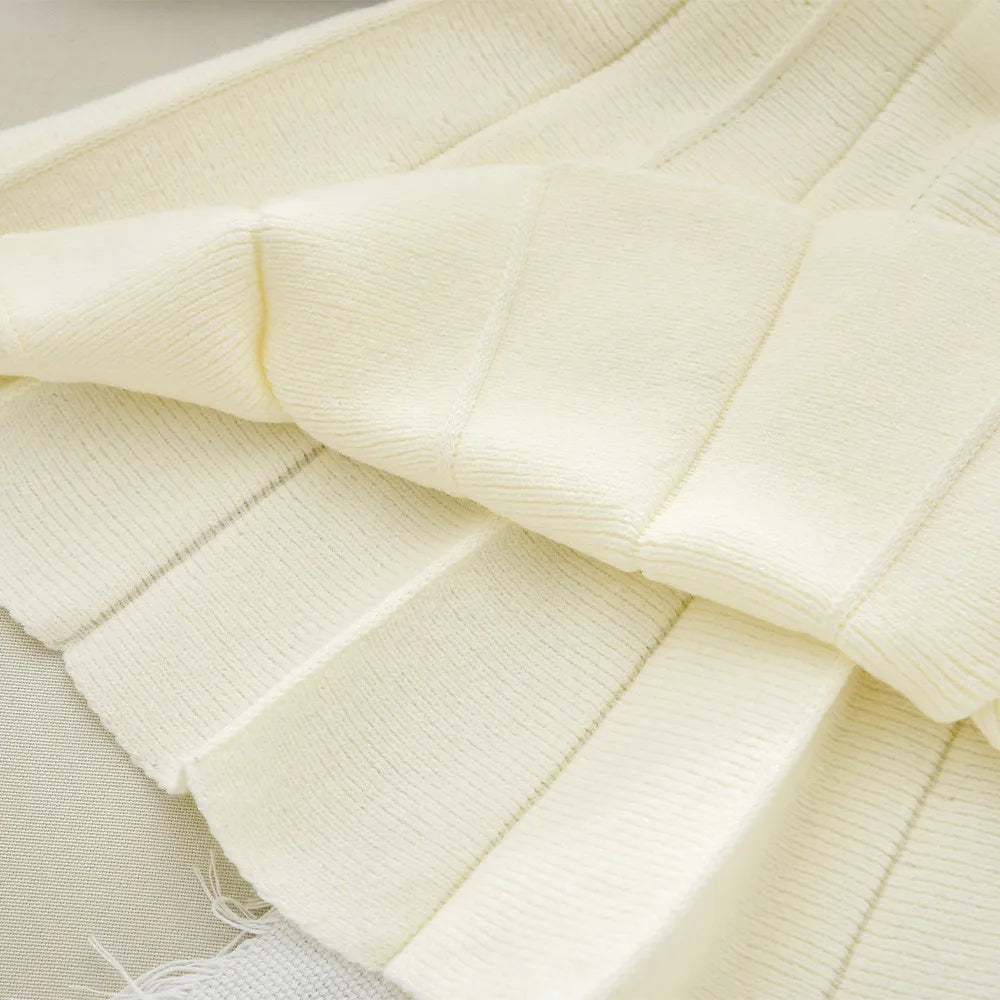 Sweet Blue Flower Knitted Cardigan Top & Beige Skirt Two-piece Set