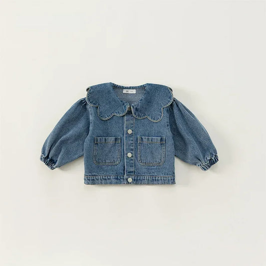 Korean Style Denim Coat With Ruffle Collar
