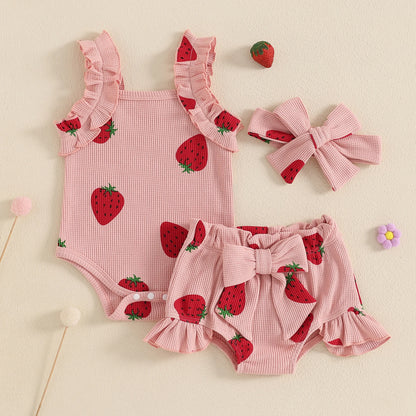 Sleeveless Romper With Bow & Ruffled Shorts