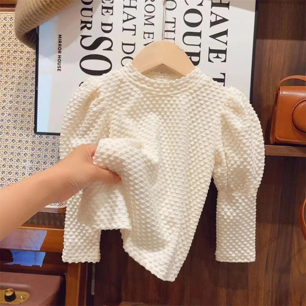 Bubble Sleeve White Bottom Shirt & Lace Tank Top Dress Two Piece Set