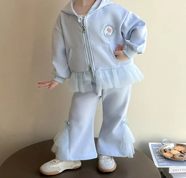 Elsa Princess Zippered Hooded Jacket & Bellbottom Pants
