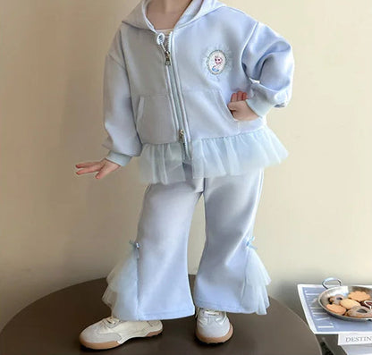 Elsa Princess Zippered Hooded Jacket & Bellbottom Pants