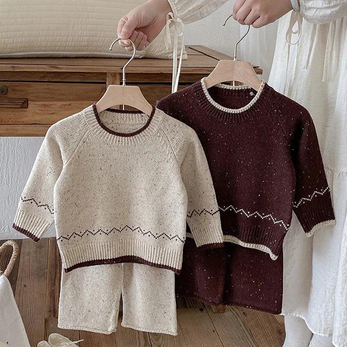 Knitted Long Sleeve Pullover Top & Pants Set