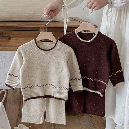 Knitted Long Sleeve Pullover Top & Pants Set