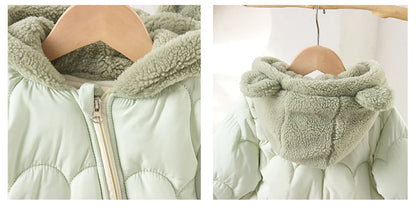 Winter Baby Thickened Jumpsuit Fur Lining Hooded Warm Fleece Quilted Outwear