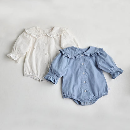 Peter Pan Collar Girls Bodysuit With Ruffle Sleeve