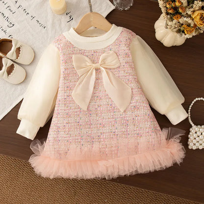Sweet and Cute Big Bow Mesh Splicing Princess Dress