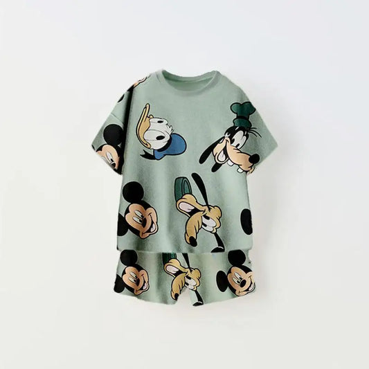 Mickey Mouse & Donald Duck Cotton Green T-Shirt and Shorts Set